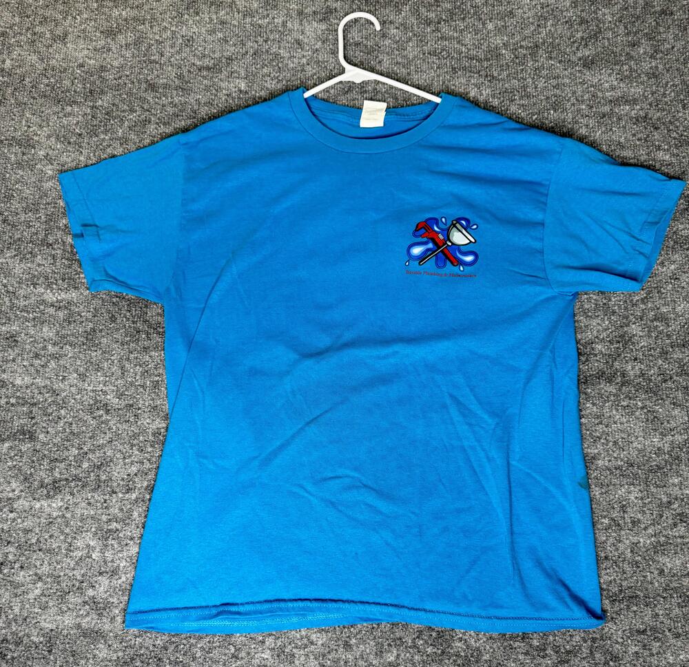 Bayside Plumbing & Maintenance Hanes Shirt Mens Medium Blue Graphic Workwear Tee